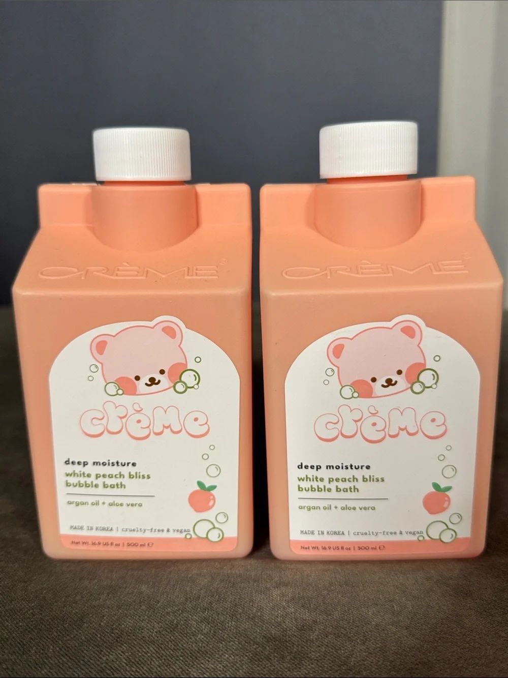 The Crème Shop Bears White Peach Bliss Bubble Bath Deep Moisture Set of TWO